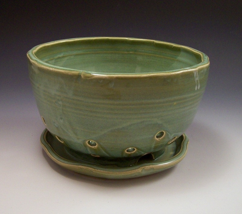 Pottery Berry Bowl With Attached Saucer in by AnneMariesPottery