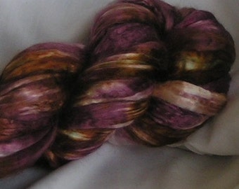 Silk Top Roving Sliver Cultivated Mulberry PLUM PUDDING Silk LUXURIOUS Fine Quality Hand Painted Mulberry Top for Handspinning 2 ounces