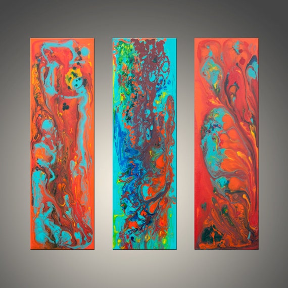 Items similar to Original Modern Art Painting Triptych Multiple Canvas
