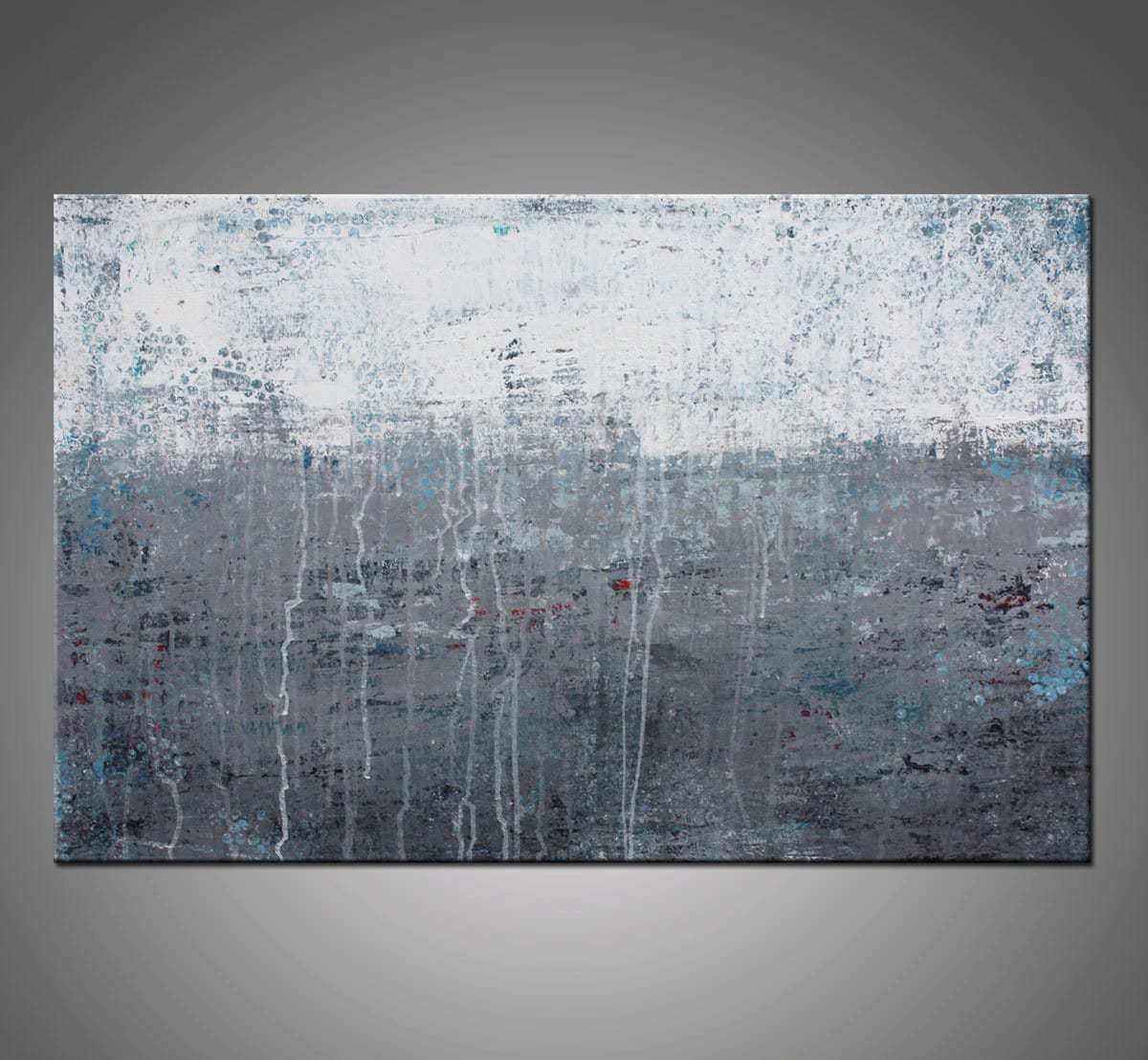 Original Abstract Modern Painting Gray White And Blue Canvas