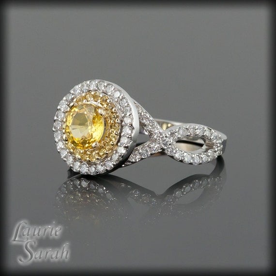 Sapphire Engagement Ring Yellow Sapphire and Diamond Double