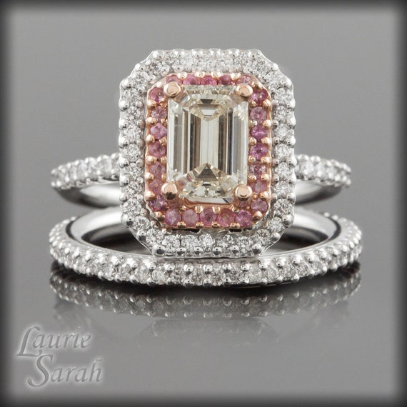 Pink diamond engagement ring emerald cut