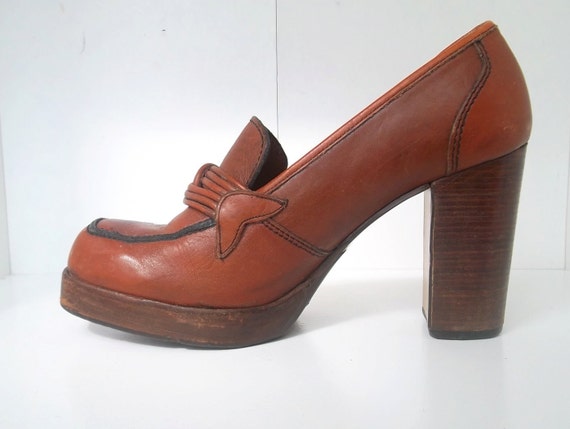 Platform shoes leather wooden vintage shoes 8.5
