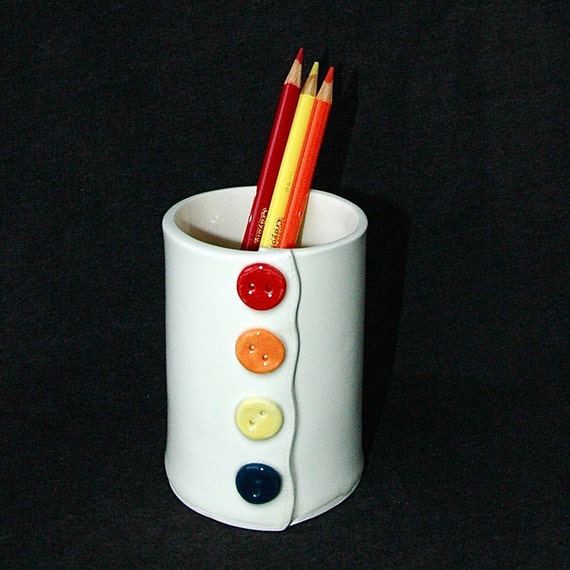 Button Ceramic Pottery Pencil Holder Cup Vase
