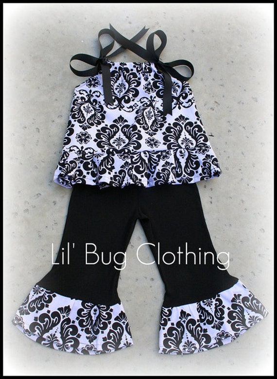 Items similar to Custom Boutique Girl Clothes Black White Damask Pant