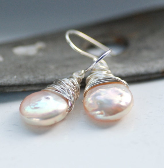 Blush Pink Pearl Earrings Pearl Jewelry Wedding Jewelry