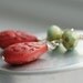Retro Earrings, Robin's Egg Blue Glass, Cranberry Red Vintage Acrylic and Sterling Silver- Retro Mod