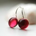 Dark Rose Pink Glass Earrings, Small Earrings, Delicate Earrings, Silver Plated - The Dot