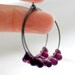 Sterling Silver Hoops, Hoop Earrings, Grape Purple Glass Teardrops, Oxidized Silver
