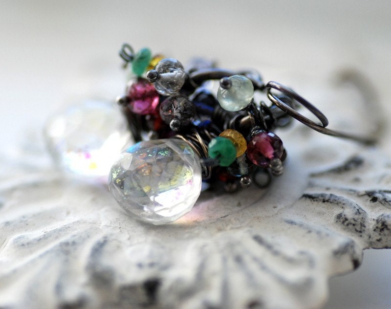 Northern Lights Rock Crystal Gemstone Earrings Aquamarine