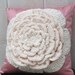 Rosebud Pillow - White Crocheted Flower over Pink Fabric