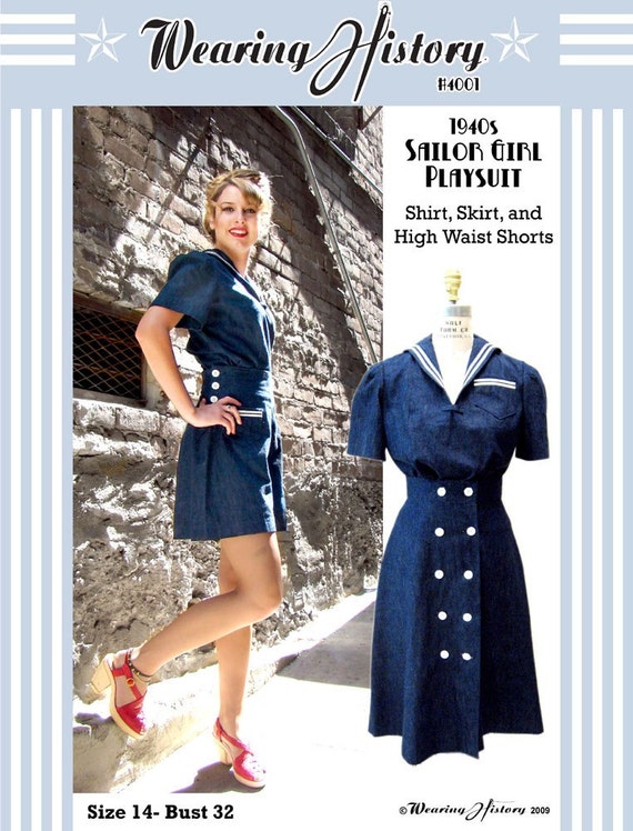 1940s Style Sailor Girl Pin Up Playsuit Pattern- Bust 32- Wearing History