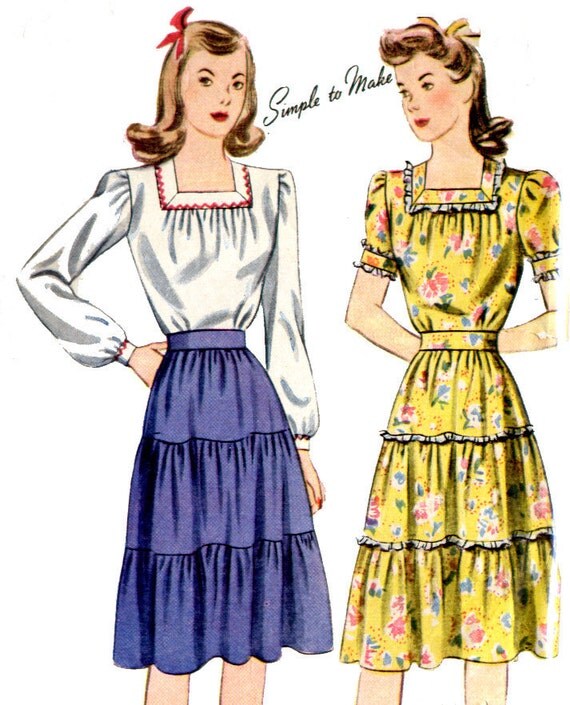 Vintage 40s Peasant Blouse and Skirt Pattern Day or Evening