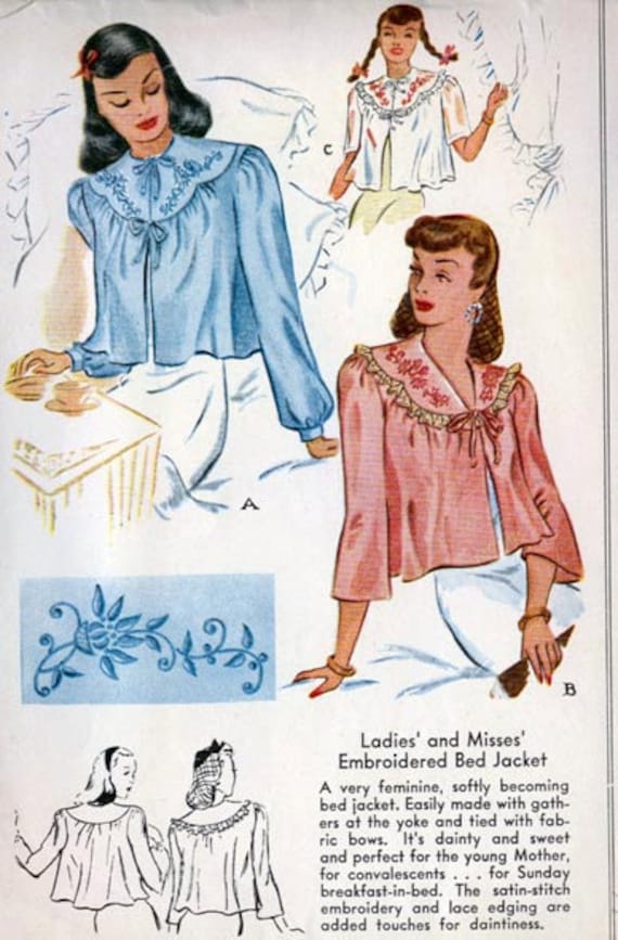 Vintage 40s McCall 1123 BEST Embroidered Bed Jacket Sewing