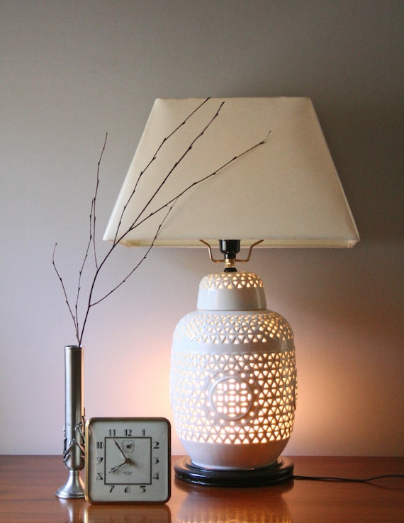 vintage blanc de chine porcelain table lamp by ModishVintage