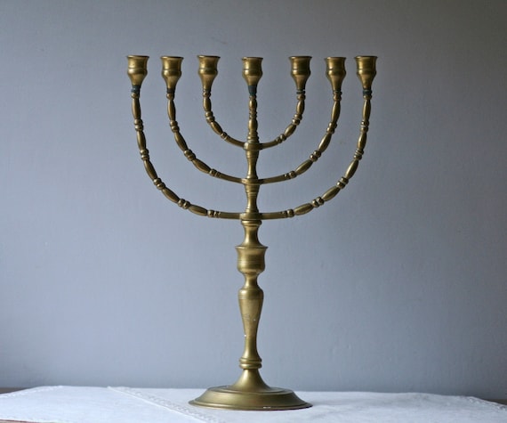 large antique solid brass menorah by ModishVintage on Etsy