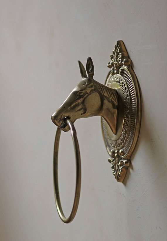 vintage brass horse towel rack holder