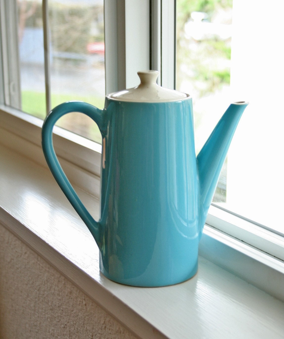 vintage ceramic  teal coffee  pot 