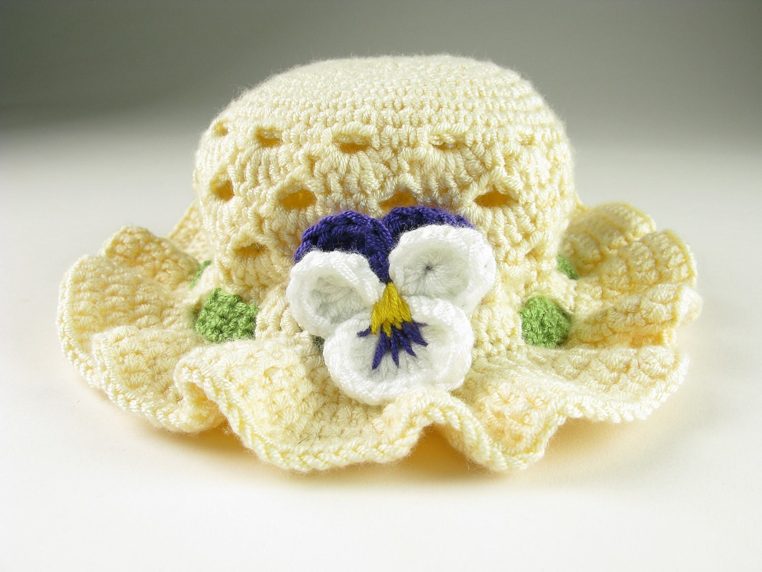 Crochet Baby Hat Pansy Easter Bonnet Toddler Digital Download