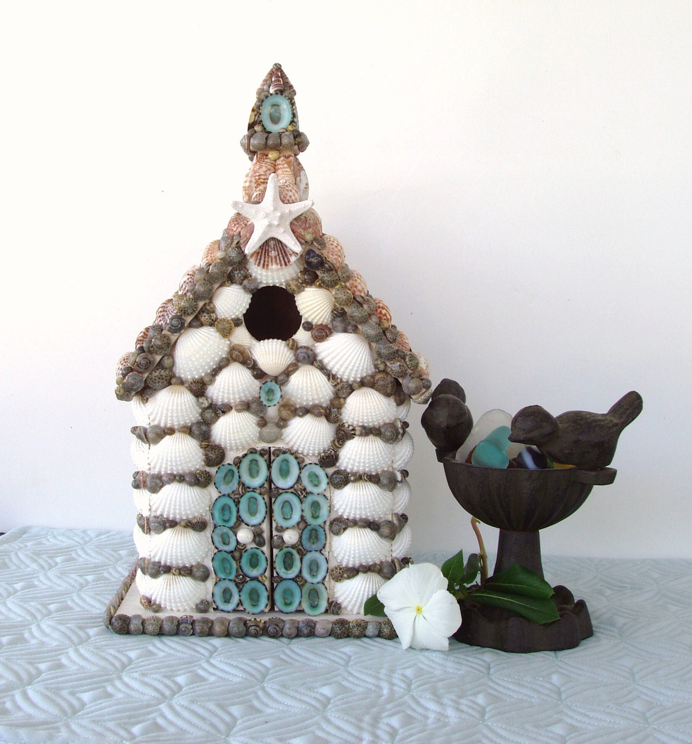 Shell Birdhouse Church Steeple Seashells and Starfish