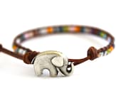 Good Luck Elephant Leather Wrap Bracelet on Premium Distressed Greek Leather. Beach Fashion Jewelry