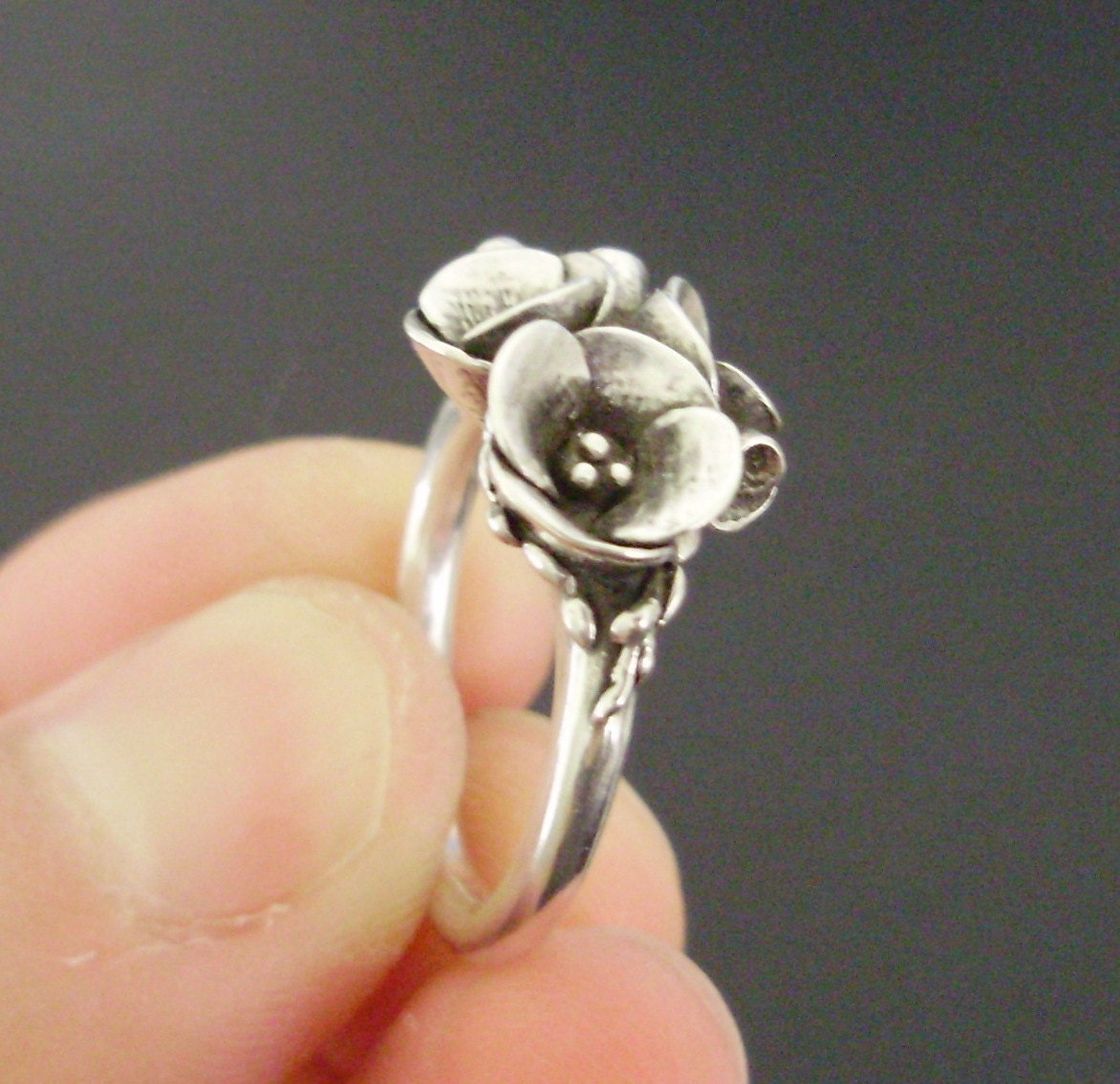 A Bouquet of Poppies Handsculpted Cast Sterling Silver Ring