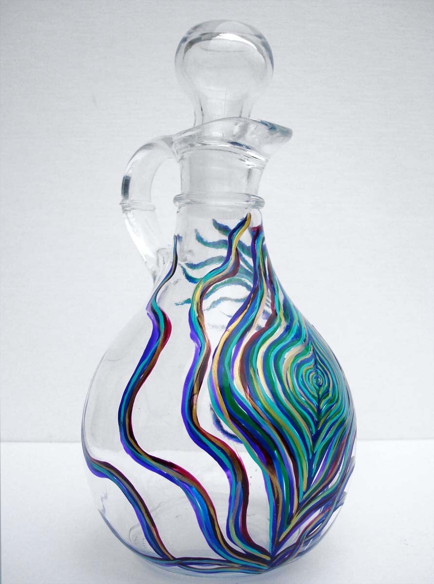 Peacock Glass Salad Dressing Bottle