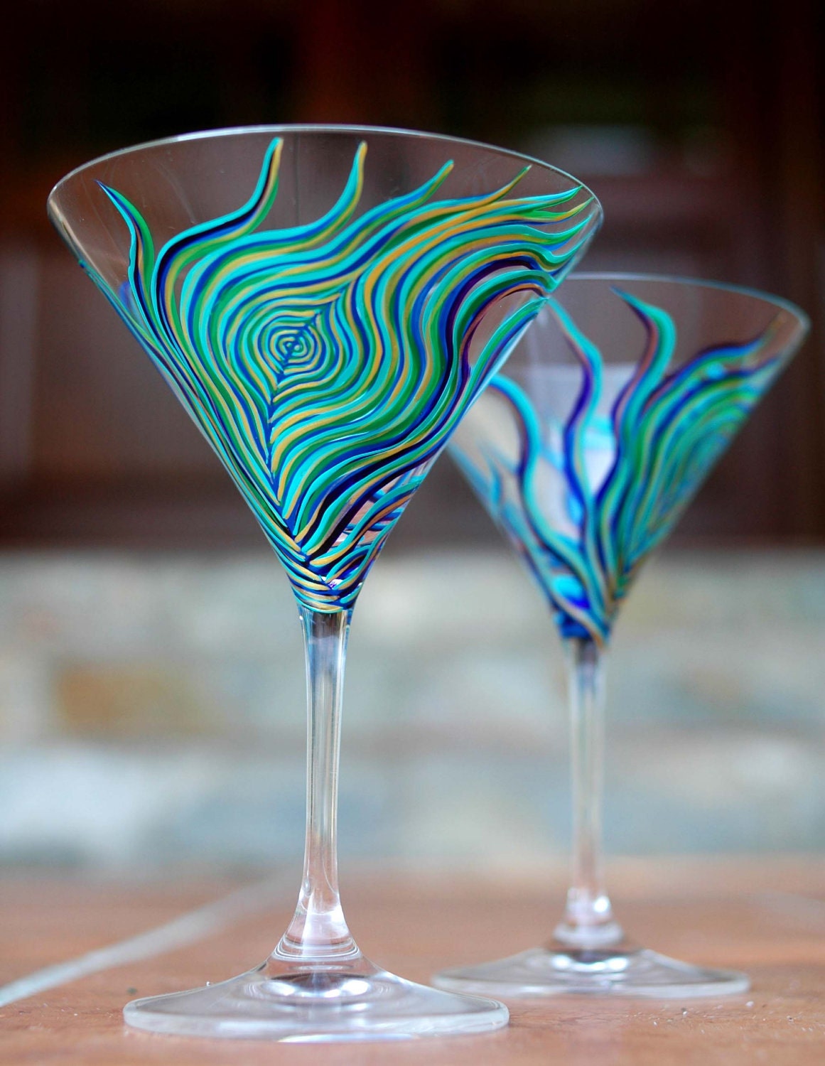 Peacock Martini GlassesSet of 2 Hand Painted Glasses