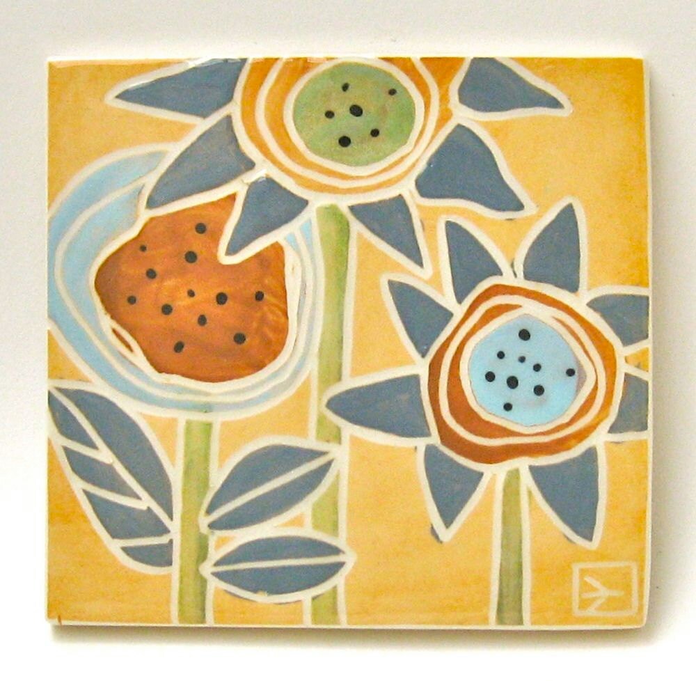 hand carved ceramic art tile contemporary by crowfootstudio