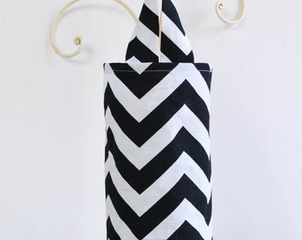 Fabric Plastic Grocery Bag Holder Black Chevron Zig Zag