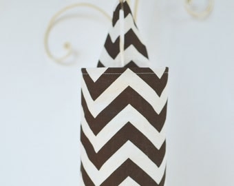 Fabric Cloth Plastic Grocery Bag Holder Chevron Brown