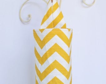 Fabric Plastic Grocery Bag Holder Dispenser Yellow Chevron Zig Zag