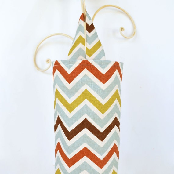 Fabric Cloth Plastic Grocery Bag Holder Chevron Earthy Tones