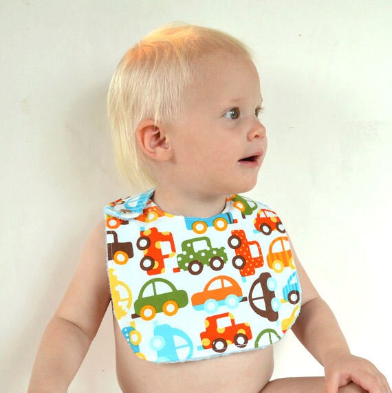 Baby Boy Bib Adjustable Bib with Minky for Ready Set Go Cars