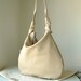 Rosaire, Nude, Cream leather hobo shoulder bag, handmade.