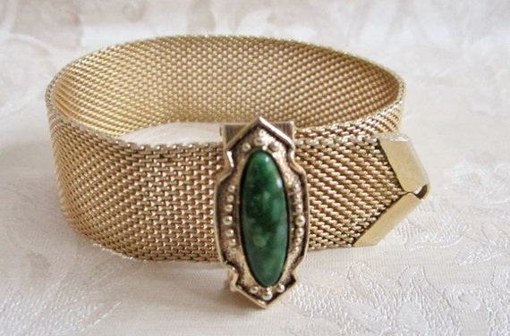 Vintage Sarah Coventry Mesh Bracelet with Belt Clasp Green