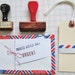 Retro Office Supplies - 2 Vintage Wooden Office Stamps, Shipping Tags, Air Mail Envelopes
