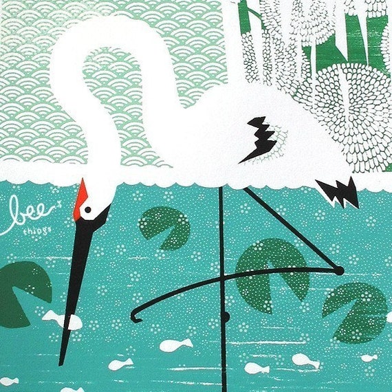 whooping crane limited edition print by beethings on Etsy