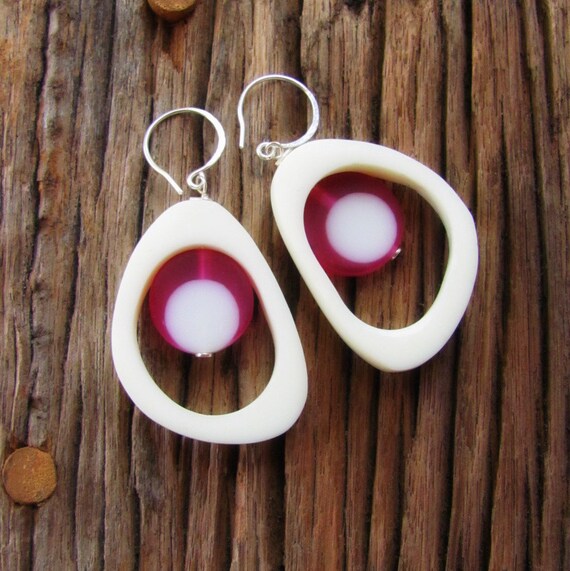 Neon Pink Earrings Resin and Sterling Silver