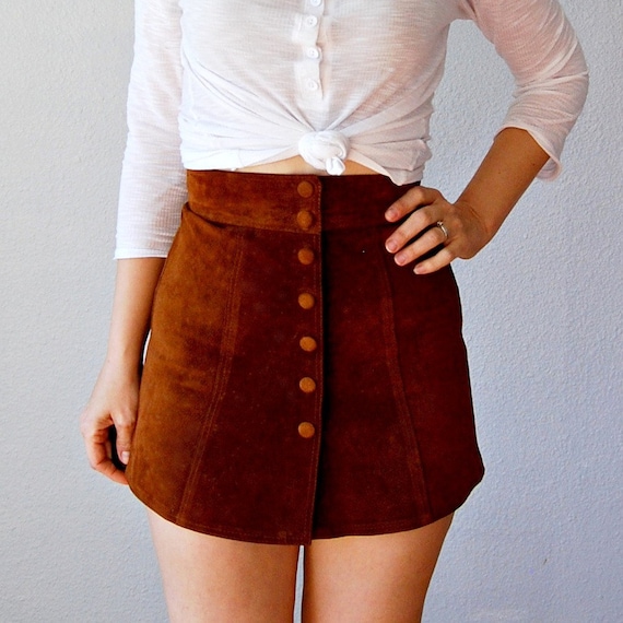 leather BOHO mini skirt / 1970s snap down by vintagemarmalade