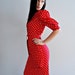 polka dot PIN UP dress / 1980s skinny fit PUFF sleeve dress