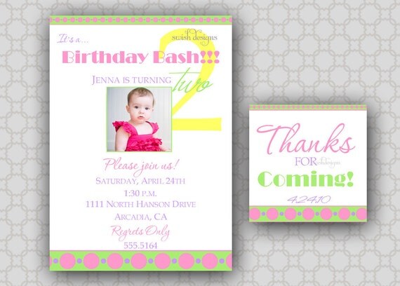 Second Birthday Invitation - Polka Dot Invitation Invite and Favor Tag- printable party - digital photo Il_570xn
