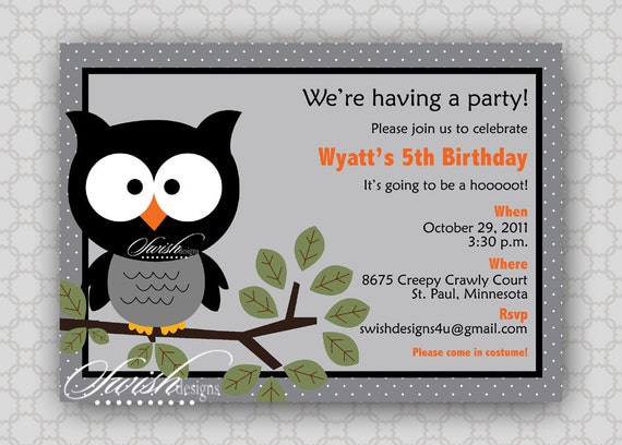 Owl Birthday Invitation - owl branch, Look Whooo's Having a Party - printable party Il_570xn