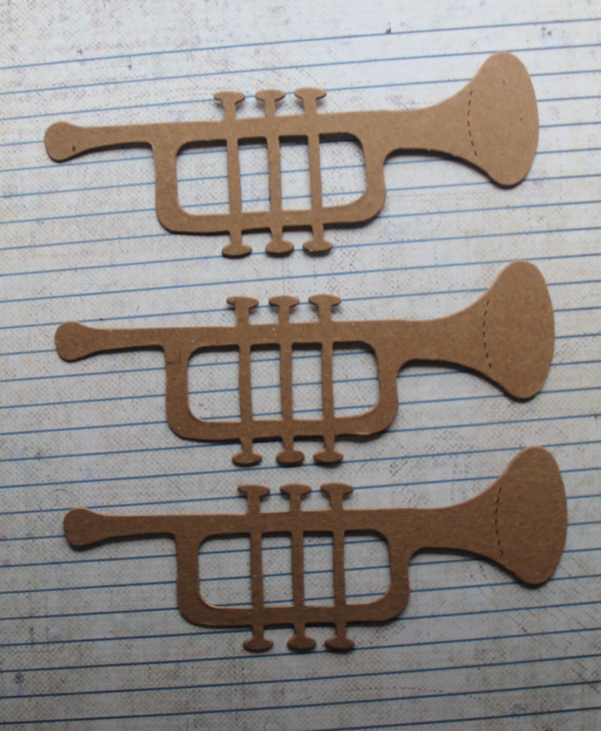 3 Bare chipboard die cuts Trumpet Musical Instrument Diecuts 5