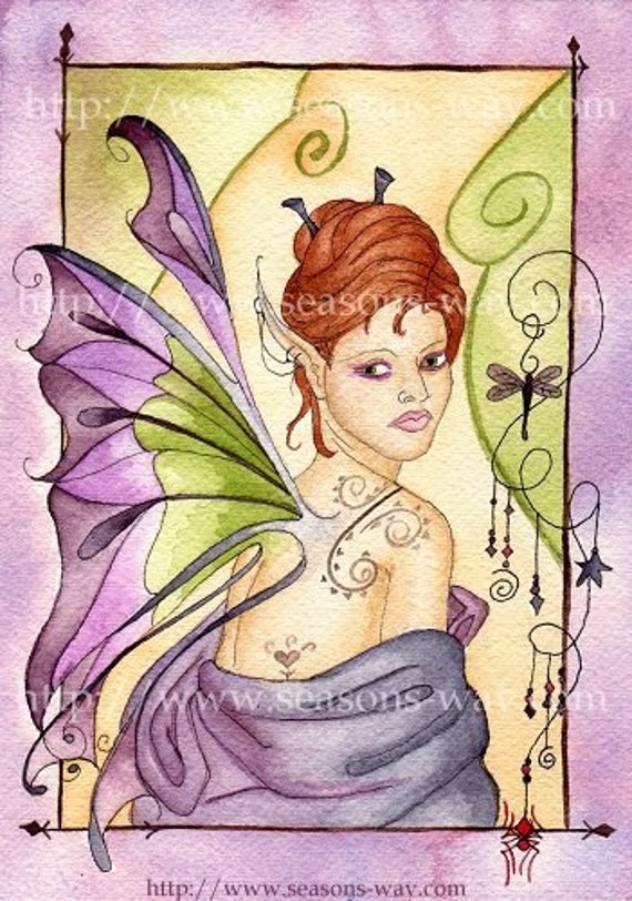 Items similar to Violet Fairy With Dragonflies - Original 5