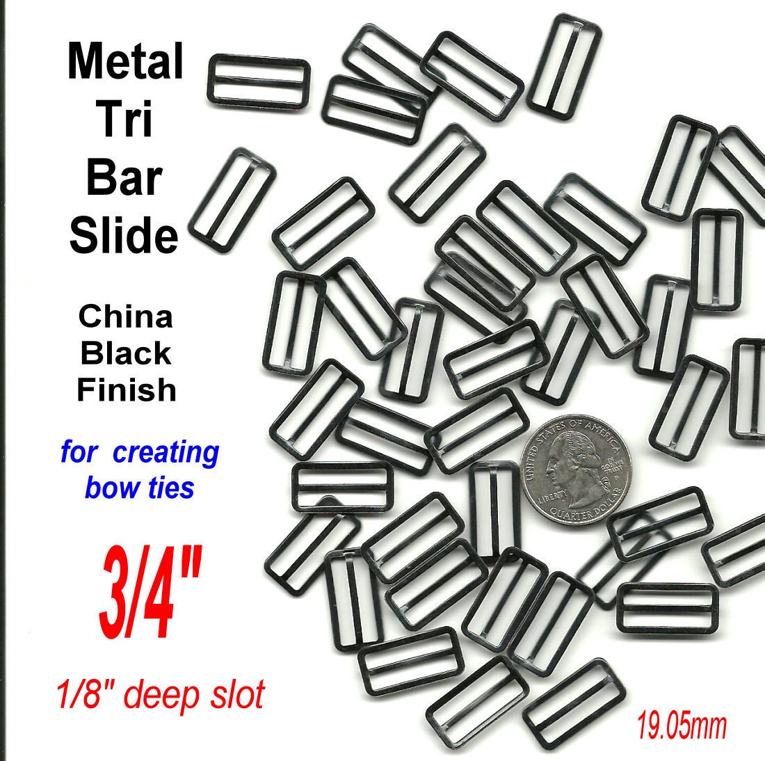 50 PIECES BOW TIE Slide Adjuster Black Metal or Nickel