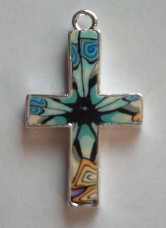 Items similar to Polymer Clay Pendant Cross Design OOAK on Etsy
