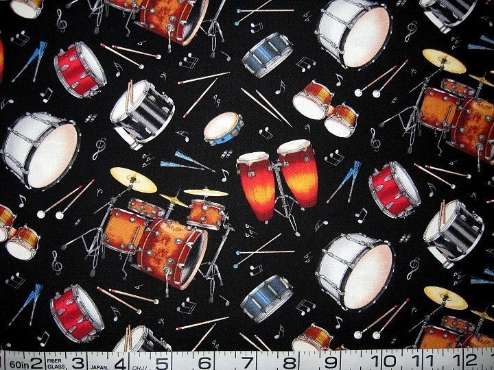 1 yard music/drums/bongos/drum set/percussion quilt fabric