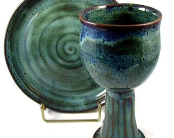 Ceramic Chalice and Paten Set - Custom and Handmade for You - For Wedding, Communion or Kiddush Ceremony - Wheel Thrown Stoneware Pottery