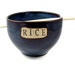 Blue Ceramic Rice or Ramen Bowl with Chopsticks for Rice or Noodles - Stamped RICE - Handmade Bowl - Clay Pottery Dish - Ready to Ship